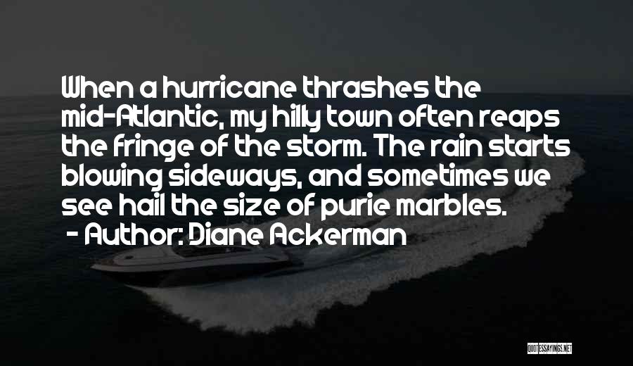 Diane Ackerman Quotes: When A Hurricane Thrashes The Mid-atlantic, My Hilly Town Often Reaps The Fringe Of The Storm. The Rain Starts Blowing
