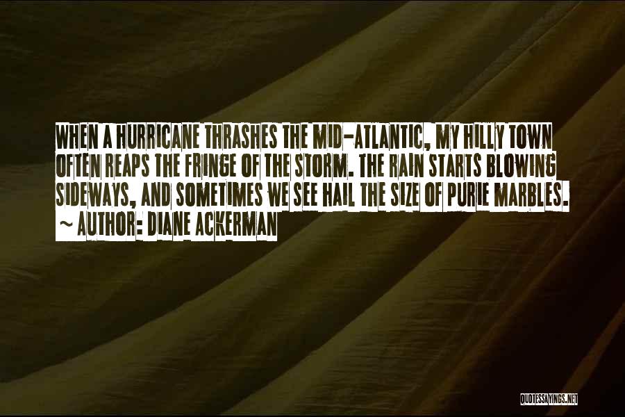 Diane Ackerman Quotes: When A Hurricane Thrashes The Mid-atlantic, My Hilly Town Often Reaps The Fringe Of The Storm. The Rain Starts Blowing