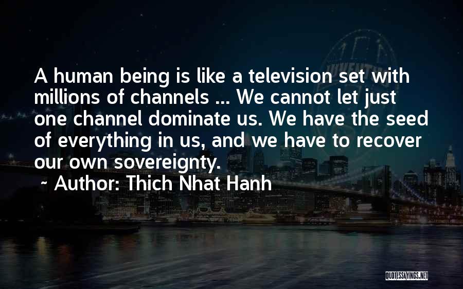 Thich Nhat Hanh Quotes: A Human Being Is Like A Television Set With Millions Of Channels ... We Cannot Let Just One Channel Dominate