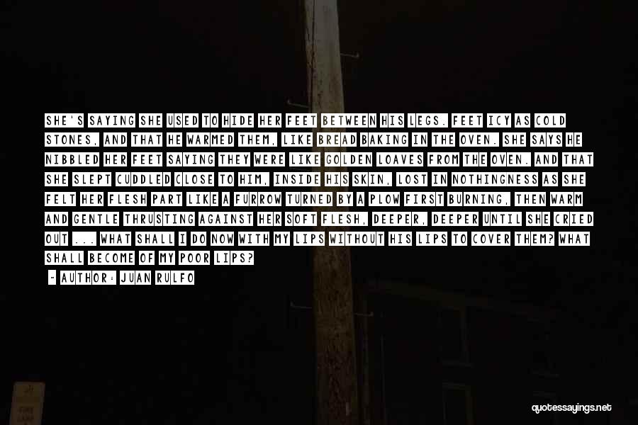Juan Rulfo Quotes: She's Saying She Used To Hide Her Feet Between His Legs. Feet Icy As Cold Stones, And That He Warmed