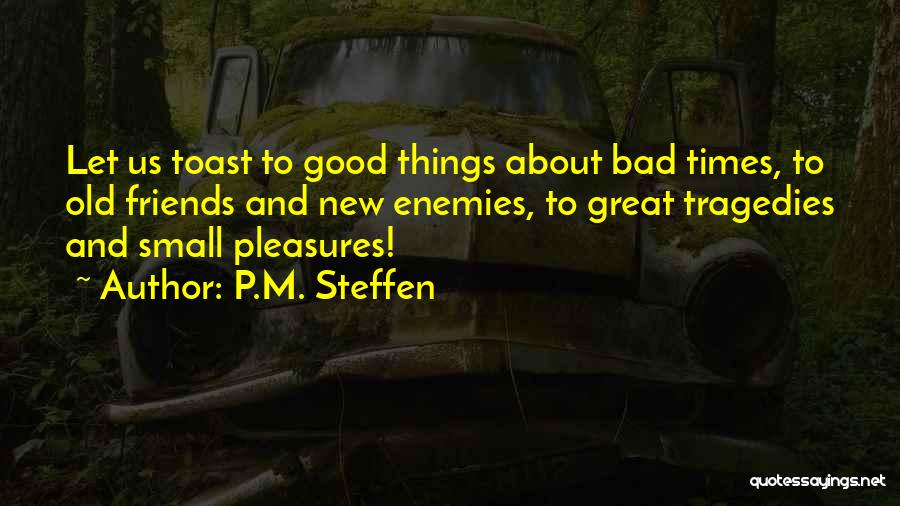 P.M. Steffen Quotes: Let Us Toast To Good Things About Bad Times, To Old Friends And New Enemies, To Great Tragedies And Small
