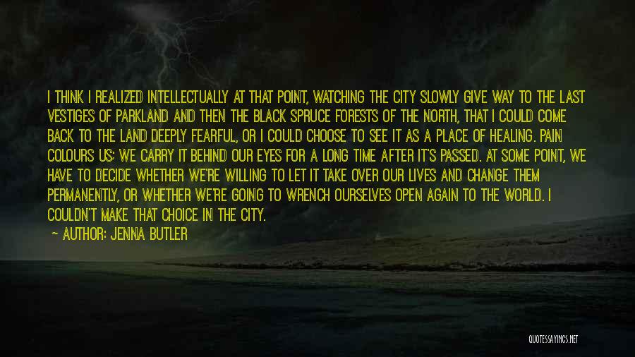 Jenna Butler Quotes: I Think I Realized Intellectually At That Point, Watching The City Slowly Give Way To The Last Vestiges Of Parkland