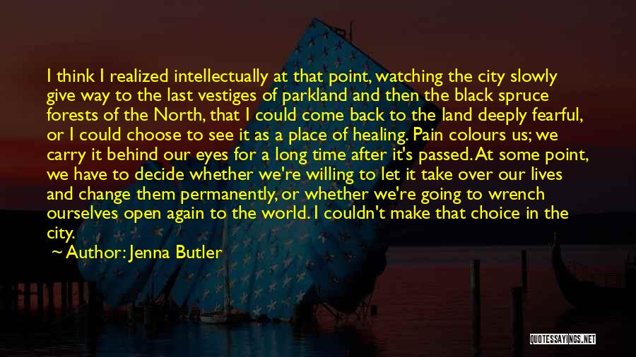 Jenna Butler Quotes: I Think I Realized Intellectually At That Point, Watching The City Slowly Give Way To The Last Vestiges Of Parkland