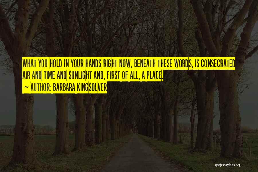 Barbara Kingsolver Quotes: What You Hold In Your Hands Right Now, Beneath These Words, Is Consecrated Air And Time And Sunlight And, First