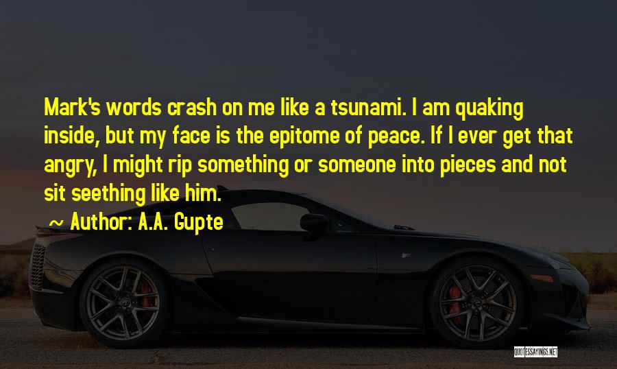 A.A. Gupte Quotes: Mark's Words Crash On Me Like A Tsunami. I Am Quaking Inside, But My Face Is The Epitome Of Peace.