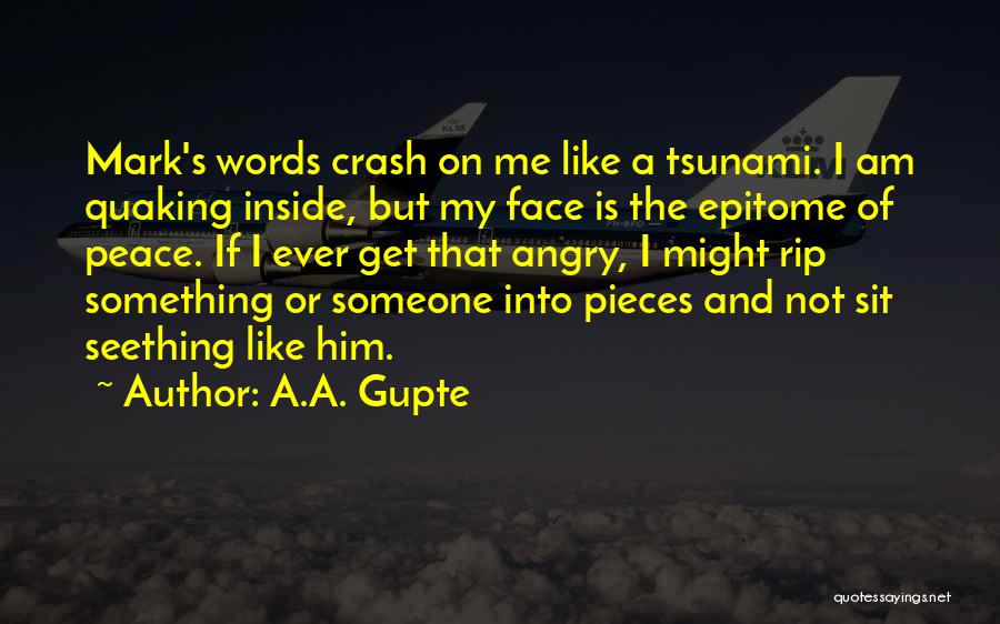 A.A. Gupte Quotes: Mark's Words Crash On Me Like A Tsunami. I Am Quaking Inside, But My Face Is The Epitome Of Peace.