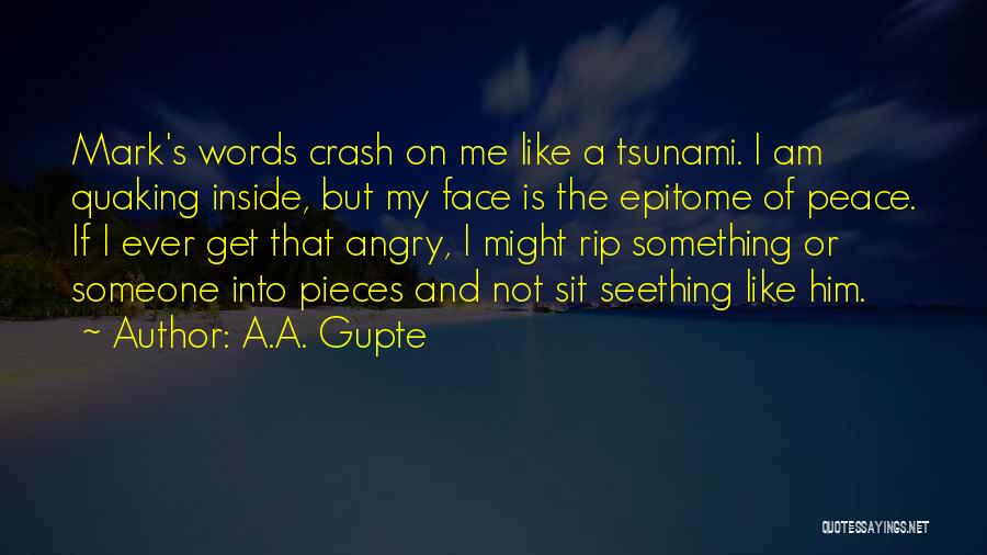 A.A. Gupte Quotes: Mark's Words Crash On Me Like A Tsunami. I Am Quaking Inside, But My Face Is The Epitome Of Peace.