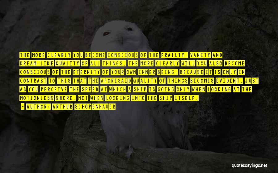 Arthur Schopenhauer Quotes: The More Clearly You Become Conscious Of The Frailty, Vanity And Dream-like Quality Of All Things, The More Clearly Will