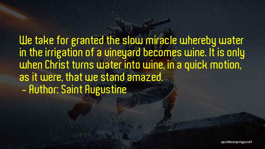 Saint Augustine Quotes: We Take For Granted The Slow Miracle Whereby Water In The Irrigation Of A Vineyard Becomes Wine. It Is Only