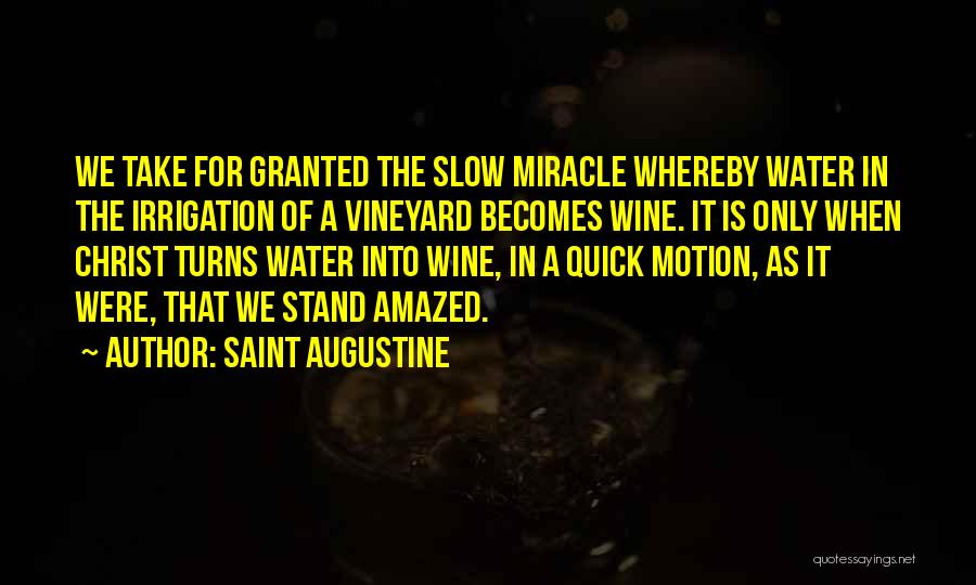 Saint Augustine Quotes: We Take For Granted The Slow Miracle Whereby Water In The Irrigation Of A Vineyard Becomes Wine. It Is Only