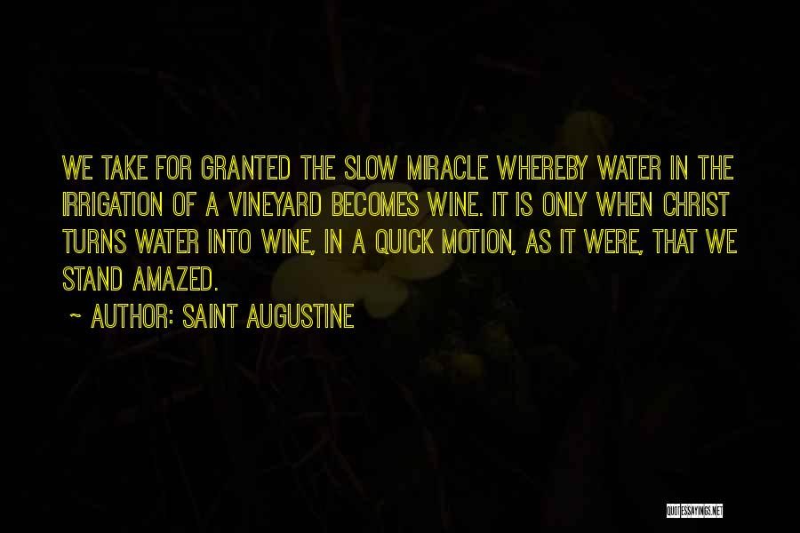 Saint Augustine Quotes: We Take For Granted The Slow Miracle Whereby Water In The Irrigation Of A Vineyard Becomes Wine. It Is Only