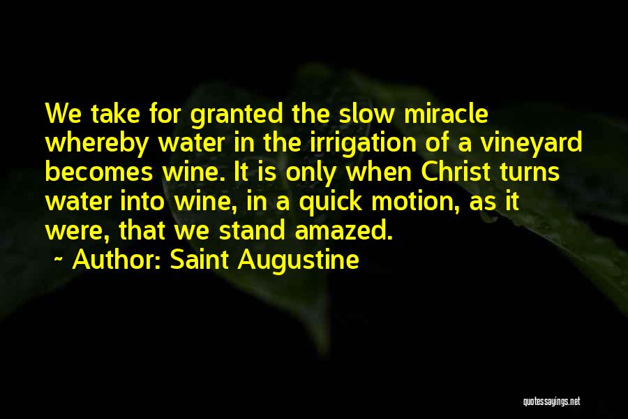 Saint Augustine Quotes: We Take For Granted The Slow Miracle Whereby Water In The Irrigation Of A Vineyard Becomes Wine. It Is Only