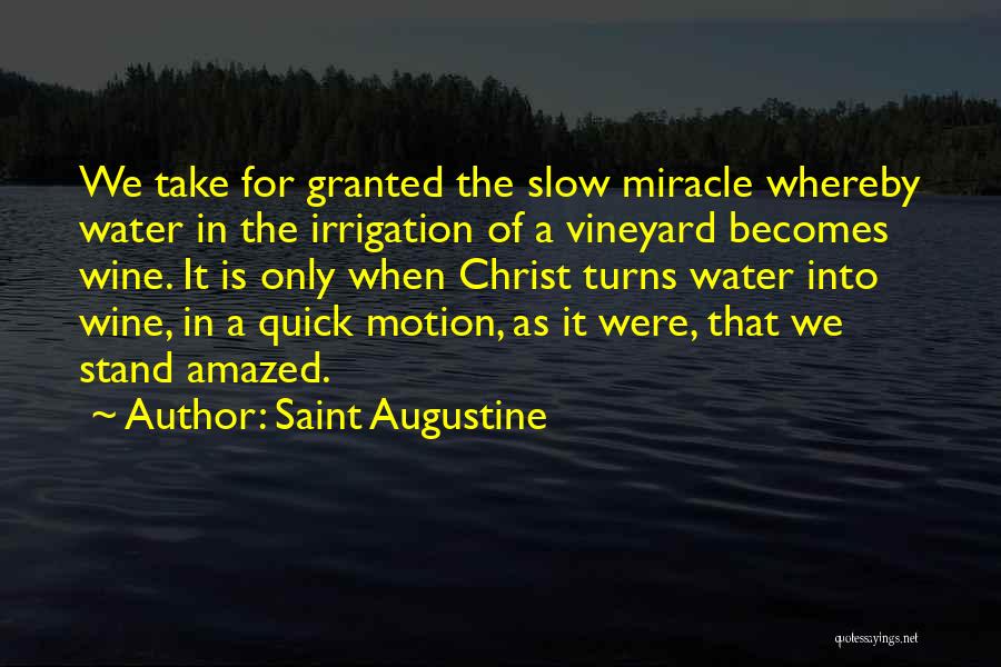 Saint Augustine Quotes: We Take For Granted The Slow Miracle Whereby Water In The Irrigation Of A Vineyard Becomes Wine. It Is Only