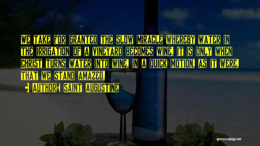 Saint Augustine Quotes: We Take For Granted The Slow Miracle Whereby Water In The Irrigation Of A Vineyard Becomes Wine. It Is Only