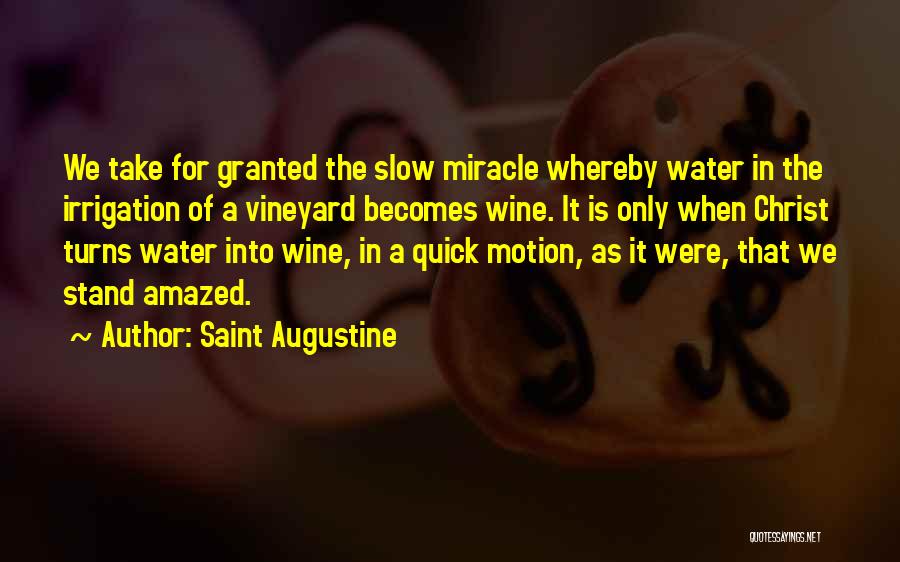 Saint Augustine Quotes: We Take For Granted The Slow Miracle Whereby Water In The Irrigation Of A Vineyard Becomes Wine. It Is Only