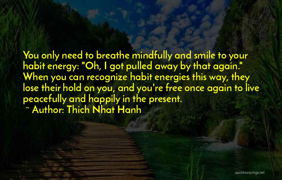 Thich Nhat Hanh Quotes: You Only Need To Breathe Mindfully And Smile To Your Habit Energy: Oh, I Got Pulled Away By That Again.