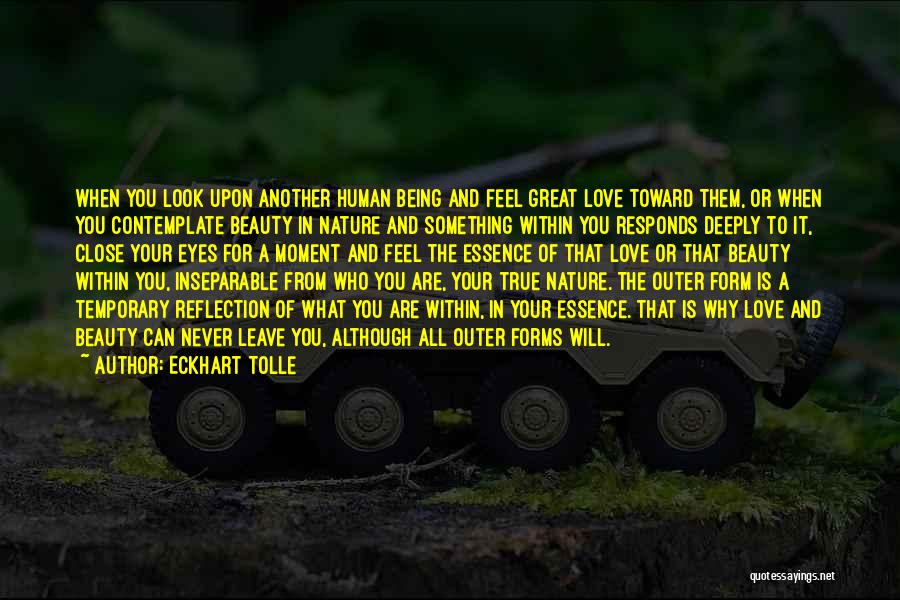 Eckhart Tolle Quotes: When You Look Upon Another Human Being And Feel Great Love Toward Them, Or When You Contemplate Beauty In Nature