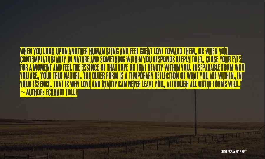 Eckhart Tolle Quotes: When You Look Upon Another Human Being And Feel Great Love Toward Them, Or When You Contemplate Beauty In Nature