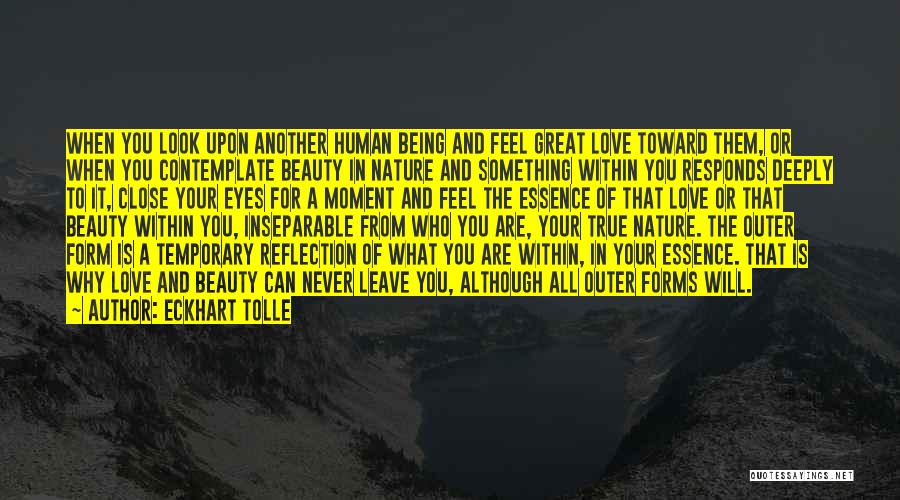 Eckhart Tolle Quotes: When You Look Upon Another Human Being And Feel Great Love Toward Them, Or When You Contemplate Beauty In Nature