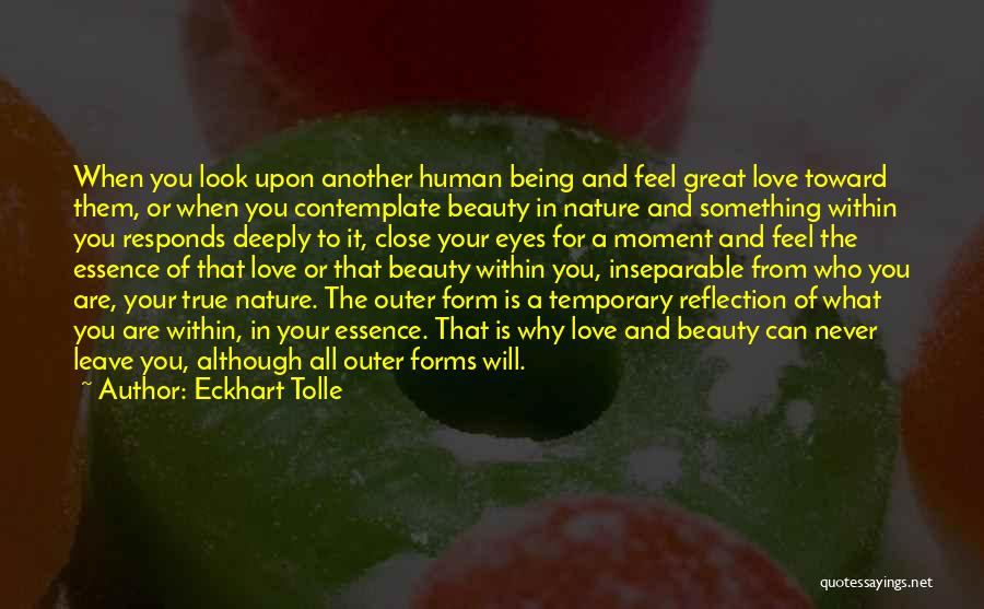 Eckhart Tolle Quotes: When You Look Upon Another Human Being And Feel Great Love Toward Them, Or When You Contemplate Beauty In Nature