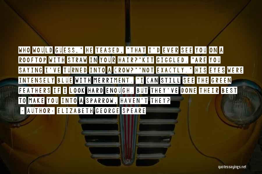 Elizabeth George Speare Quotes: Who Would Guess, He Teased, That I'd Ever See You On A Rooftop With Straw In Your Hair?kit Giggled. Are