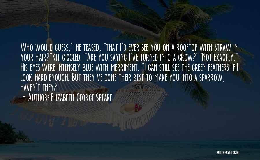 Elizabeth George Speare Quotes: Who Would Guess, He Teased, That I'd Ever See You On A Rooftop With Straw In Your Hair?kit Giggled. Are