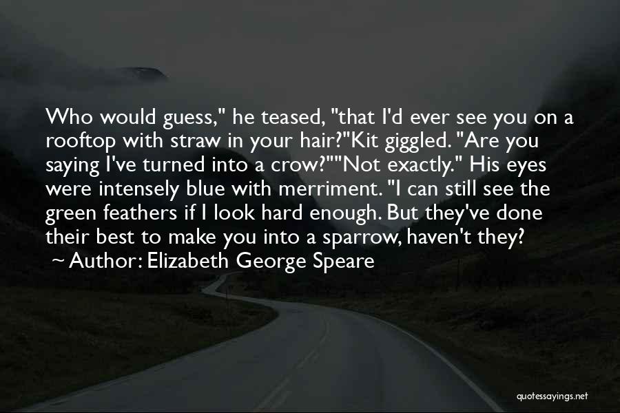 Elizabeth George Speare Quotes: Who Would Guess, He Teased, That I'd Ever See You On A Rooftop With Straw In Your Hair?kit Giggled. Are