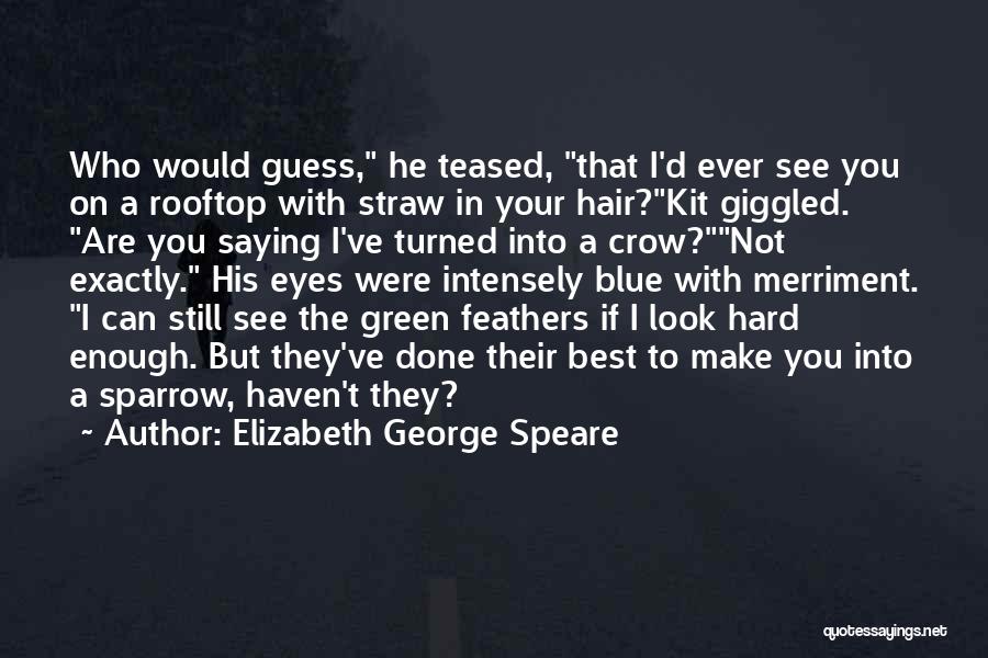 Elizabeth George Speare Quotes: Who Would Guess, He Teased, That I'd Ever See You On A Rooftop With Straw In Your Hair?kit Giggled. Are