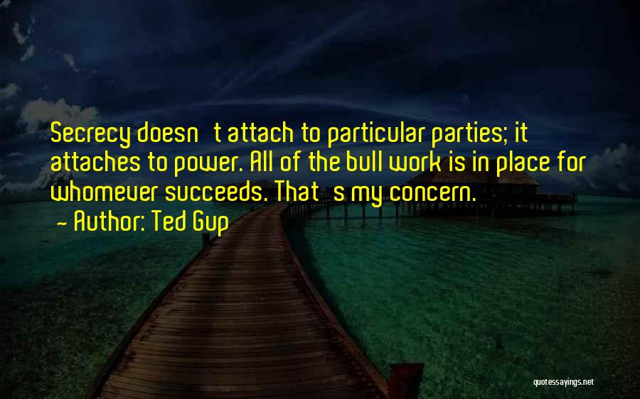 Ted Gup Quotes: Secrecy Doesn't Attach To Particular Parties; It Attaches To Power. All Of The Bull Work Is In Place For Whomever