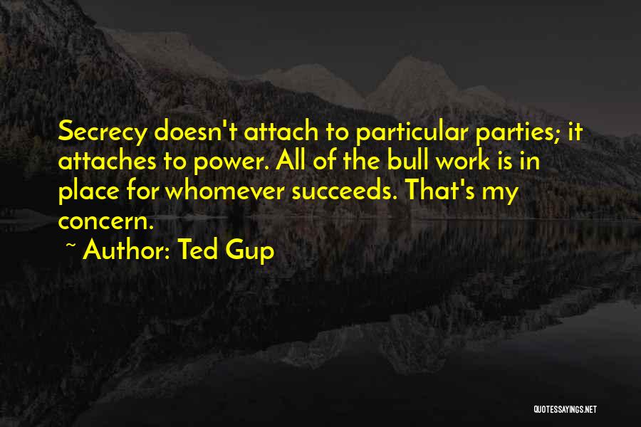 Ted Gup Quotes: Secrecy Doesn't Attach To Particular Parties; It Attaches To Power. All Of The Bull Work Is In Place For Whomever