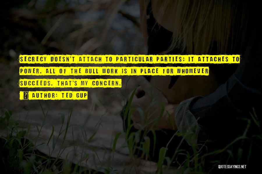Ted Gup Quotes: Secrecy Doesn't Attach To Particular Parties; It Attaches To Power. All Of The Bull Work Is In Place For Whomever