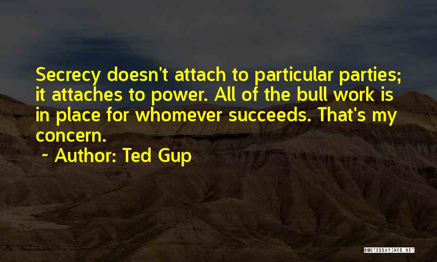 Ted Gup Quotes: Secrecy Doesn't Attach To Particular Parties; It Attaches To Power. All Of The Bull Work Is In Place For Whomever