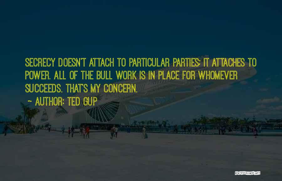 Ted Gup Quotes: Secrecy Doesn't Attach To Particular Parties; It Attaches To Power. All Of The Bull Work Is In Place For Whomever