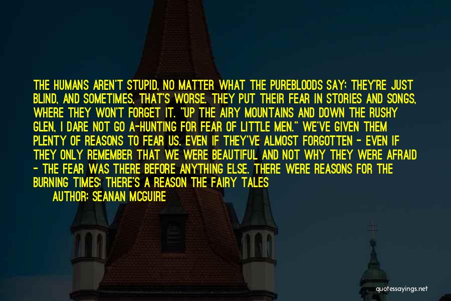 Seanan McGuire Quotes: The Humans Aren't Stupid, No Matter What The Purebloods Say; They're Just Blind, And Sometimes, That's Worse. They Put Their