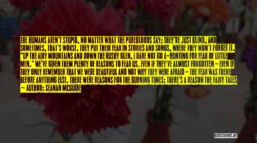 Seanan McGuire Quotes: The Humans Aren't Stupid, No Matter What The Purebloods Say; They're Just Blind, And Sometimes, That's Worse. They Put Their