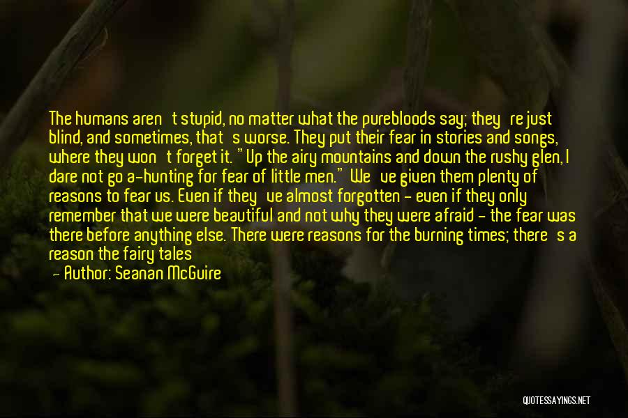 Seanan McGuire Quotes: The Humans Aren't Stupid, No Matter What The Purebloods Say; They're Just Blind, And Sometimes, That's Worse. They Put Their