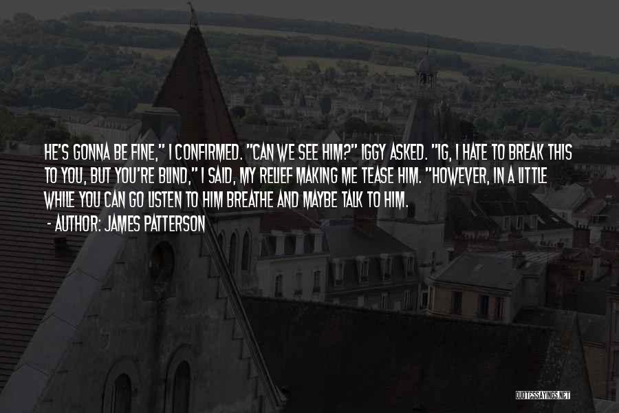 James Patterson Quotes: He's Gonna Be Fine, I Confirmed. Can We See Him? Iggy Asked. Ig, I Hate To Break This To You,