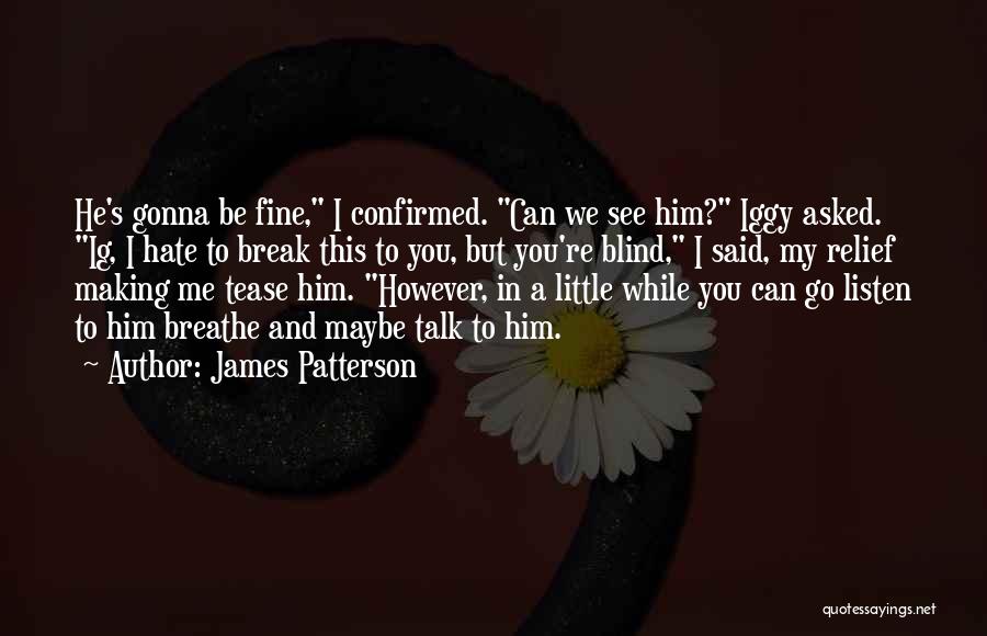 James Patterson Quotes: He's Gonna Be Fine, I Confirmed. Can We See Him? Iggy Asked. Ig, I Hate To Break This To You,
