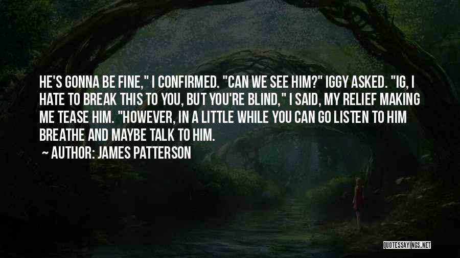 James Patterson Quotes: He's Gonna Be Fine, I Confirmed. Can We See Him? Iggy Asked. Ig, I Hate To Break This To You,