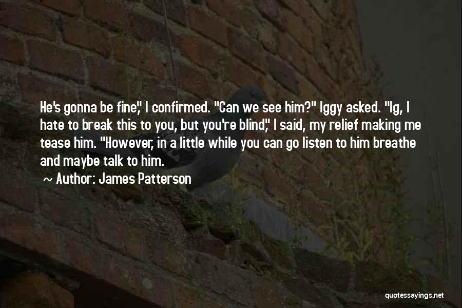 James Patterson Quotes: He's Gonna Be Fine, I Confirmed. Can We See Him? Iggy Asked. Ig, I Hate To Break This To You,