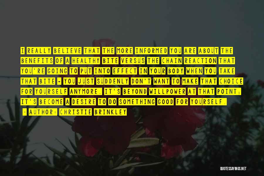 Christie Brinkley Quotes: I Really Believe That The More Informed You Are About The Benefits Of A Healthy Bite Versus The Chain Reaction