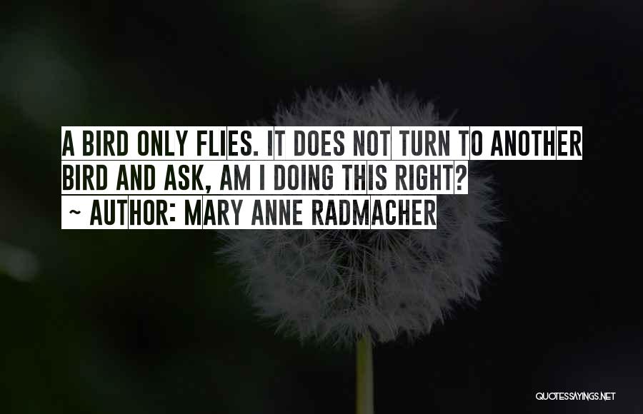 Mary Anne Radmacher Quotes: A Bird Only Flies. It Does Not Turn To Another Bird And Ask, Am I Doing This Right?