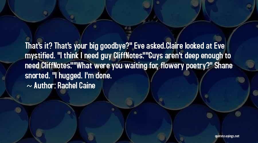 Rachel Caine Quotes: That's It? That's Your Big Goodbye? Eve Asked.claire Looked At Eve Mystified. I Think I Need Guy Cliffnotes.guys Aren't Deep
