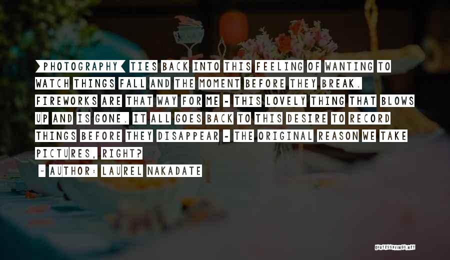 Laurel Nakadate Quotes: [photography] Ties Back Into This Feeling Of Wanting To Watch Things Fall And The Moment Before They Break. Fireworks Are