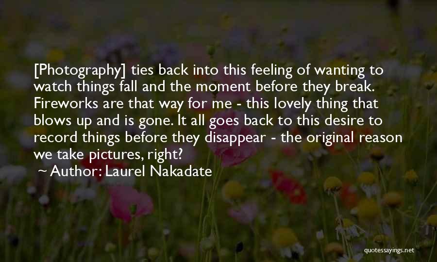 Laurel Nakadate Quotes: [photography] Ties Back Into This Feeling Of Wanting To Watch Things Fall And The Moment Before They Break. Fireworks Are