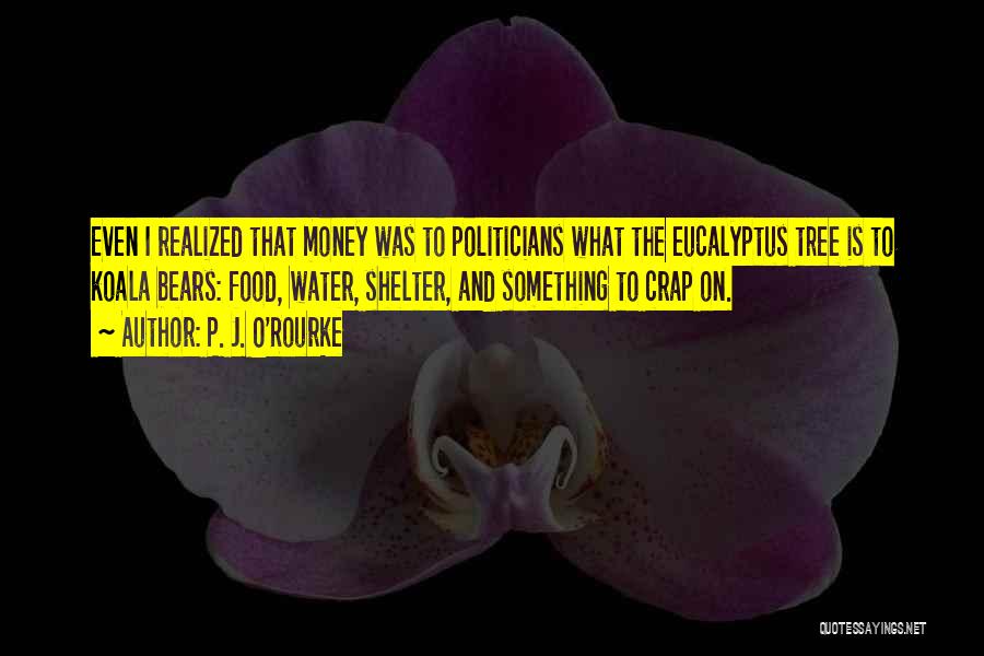 P. J. O'Rourke Quotes: Even I Realized That Money Was To Politicians What The Eucalyptus Tree Is To Koala Bears: Food, Water, Shelter, And