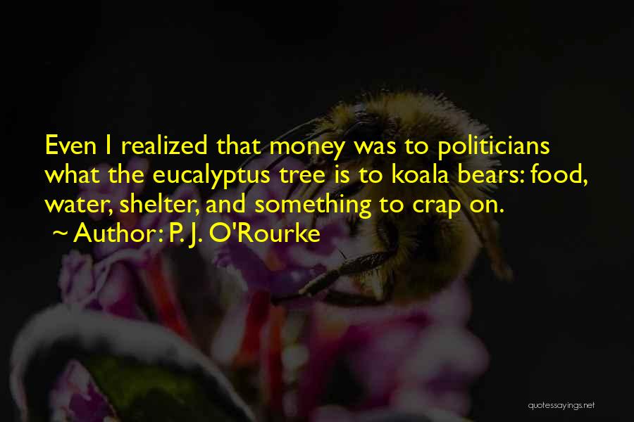 P. J. O'Rourke Quotes: Even I Realized That Money Was To Politicians What The Eucalyptus Tree Is To Koala Bears: Food, Water, Shelter, And