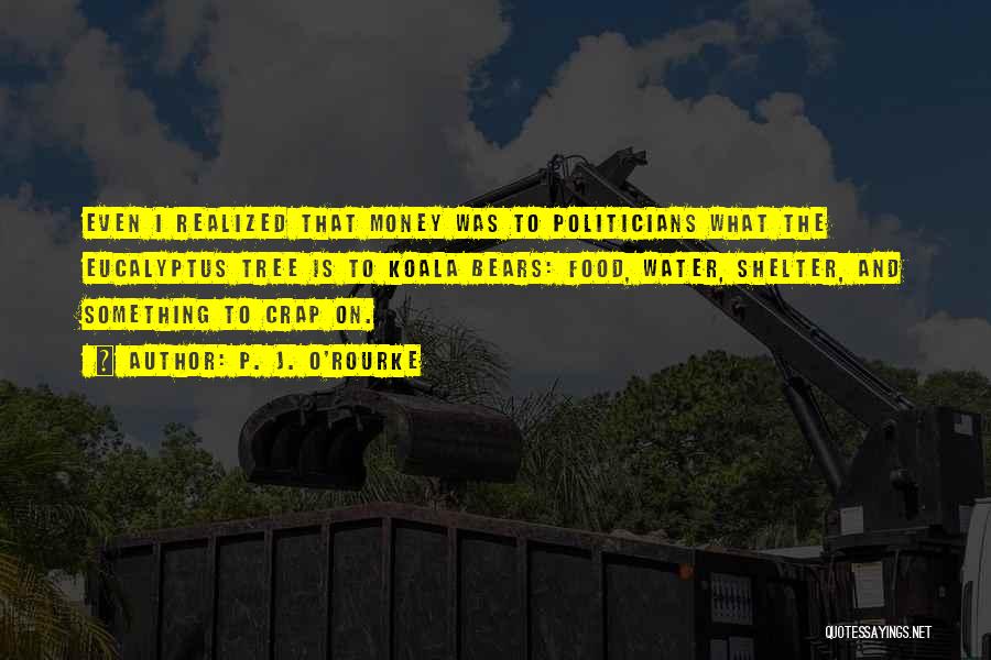 P. J. O'Rourke Quotes: Even I Realized That Money Was To Politicians What The Eucalyptus Tree Is To Koala Bears: Food, Water, Shelter, And
