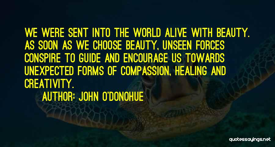 John O'Donohue Quotes: We Were Sent Into The World Alive With Beauty. As Soon As We Choose Beauty, Unseen Forces Conspire To Guide