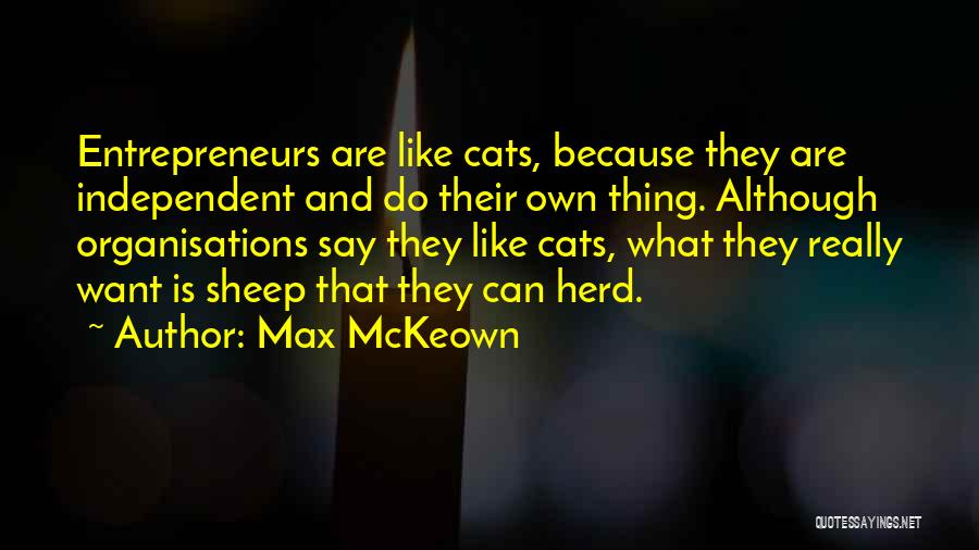 Max McKeown Quotes: Entrepreneurs Are Like Cats, Because They Are Independent And Do Their Own Thing. Although Organisations Say They Like Cats, What